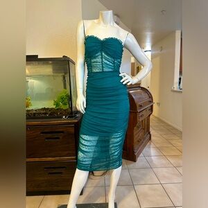 House of Harlow 1960 x Revolve Teal strapless sheer dress